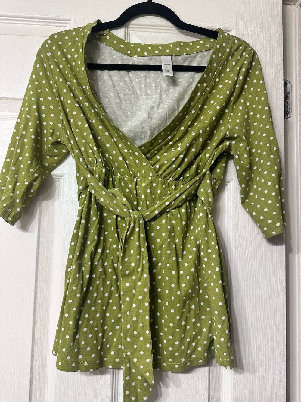 Merona Olive Green Polka Dot Wrap Top